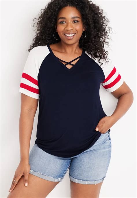 Plus Size Americana Short Sleeve Baseball Tee Maurices