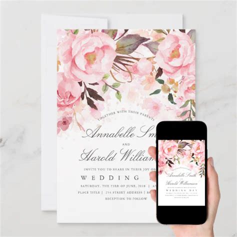 Blush Pink Watercolor Floral Elegant Wedding Invitation Zazzle