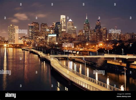 Philadelphia Skyline At Night With Urban Architecture Stock Photo Alamy