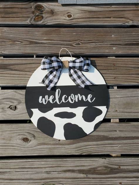 15 Cow Print Welcome Sign Cow Door Hanger Farm Door Sign Country