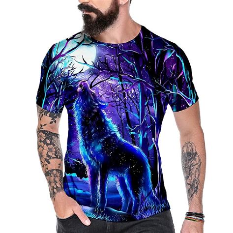 Camiseta Con Estampado 3d De Lobo Para Hombre Camisa Informal De Manga Corta Con Cuello Redondo