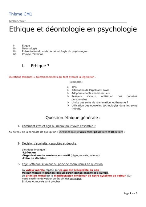 Psycho L Cm Thique Et D Ontologie Poulet Th Me Cm