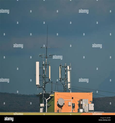 Various Antennas On The Roof Stock Photo Alamy