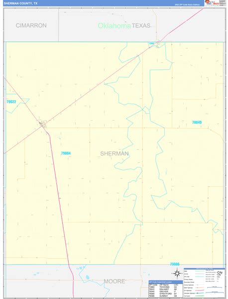 Sherman County, TX Zip Code Wall Map Basic Style by MarketMAPS - MapSales