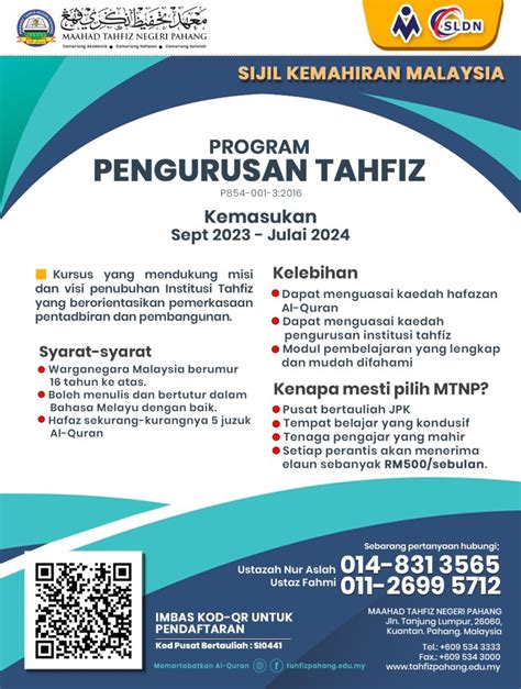 Sijil Kemahiran Malaysia Di Mtnp Maahad Tahfiz Negeri Pahang