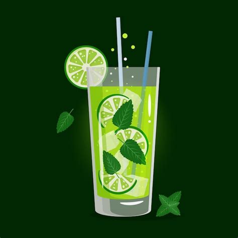 Premium Vector Mojito Cocktail With Ice Lime And Mint Vector Illustration