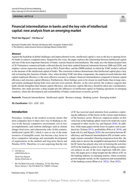 Financial Intermediation In Banks And The Key Role Of Intellectual