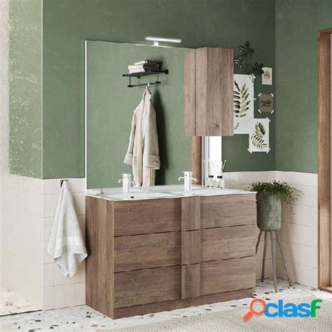 Mobile Bagno Da Terra 2 Lavabi Con Specchio E Colonna 120x205cm Rovere