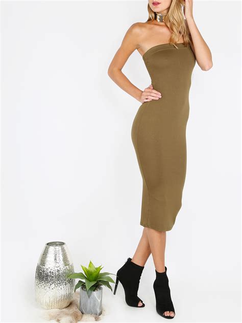 Vestido Sin Manga Entallado Verde Militar Spanish Shein Sheinside