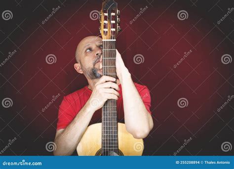 String Musical Instrument Mature Charismatic Male Guitarist Guy With