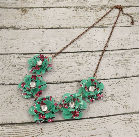 Mini Rose Statement Necklace Recycled Soda Can Art Az Tea Etsy