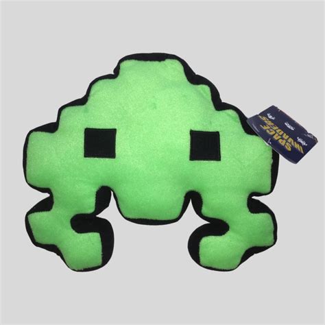 Green Space Invaders Plush Cuddly Toy Cushion