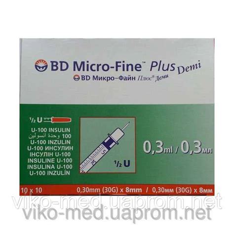 Инсулиновый шприц BD Micro-Fine Plus, 1 мл с интегрированной (впаянной ...