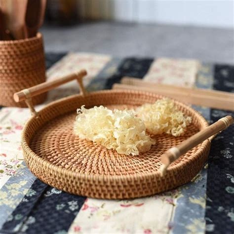 Jual Rattan Tray Nampan Bulat Baki Rotan Hiasan Tempat Makanan Buah Di