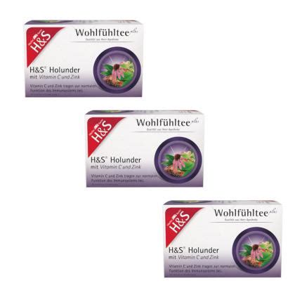 H S Wohlfühltee Holunder mit Vitamin C und Zink 3er Set Filterbeutel