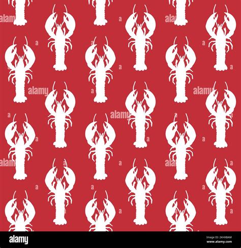 Vector Seamless Pattern Of Hand Drawn Lobster Silhouette Isolated On