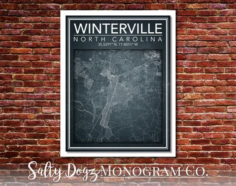 Wall Art Map Print Of Winterville North Carolina Etsy