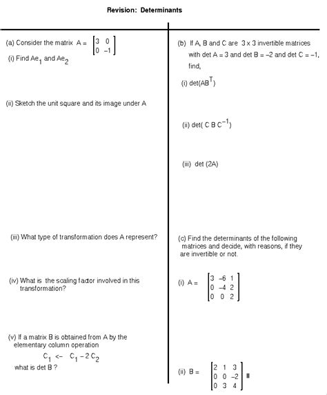 Matrices And Determinants MATH100 Revision Exercises Resources