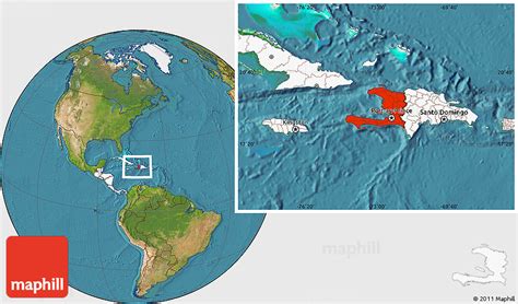 Satellite Location Map of Haiti, highlighted continent