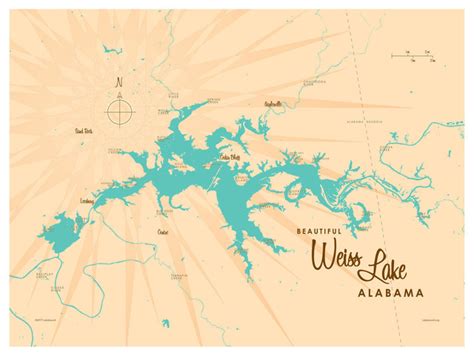 Lakebound Weiss Lake Alabama Map Art Print 18x24 Contemporary