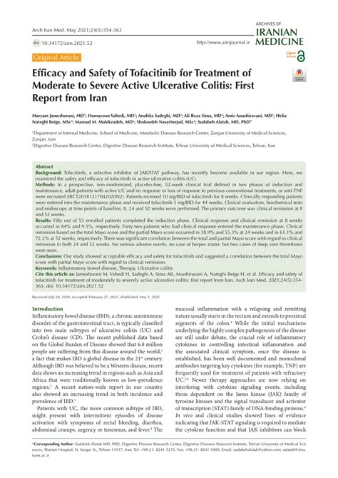 Pdf Efficacy And Safety Of Tofacitinib For Treatment Of Moderate To