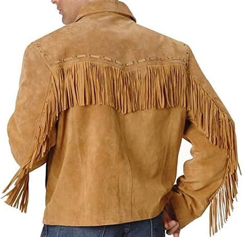 Traditionelle Herren Lederjacke Mit Fransen Western Cowboy Fransen