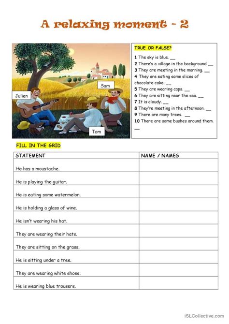 A Relaxing Moment General Vocabula English Esl Worksheets Pdf Doc