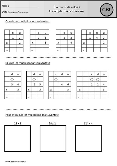 Multiplication En Colonnes Ce R Visions Imprimer Pass Education