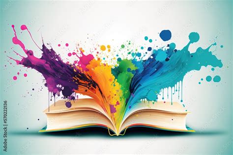 Open Book With Color Splash Illustration Concept Art Creating Ideas