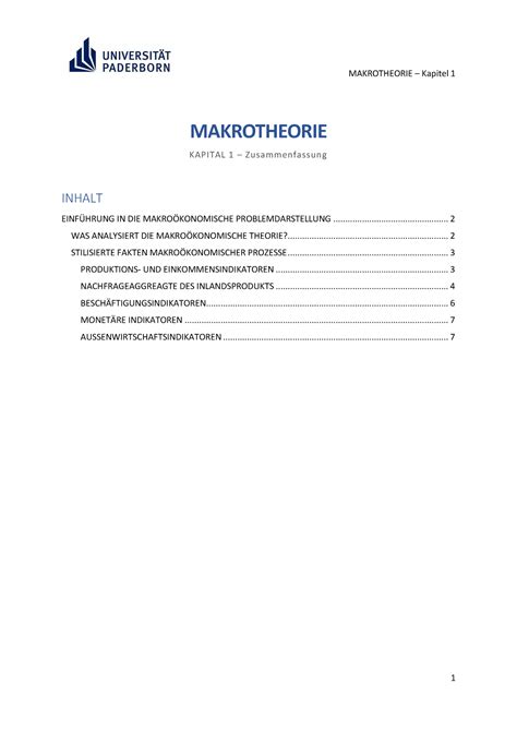 Makrotheorie Kapitel 1 Zusammenfassung MAKROTHEORIE KAPITAL 1