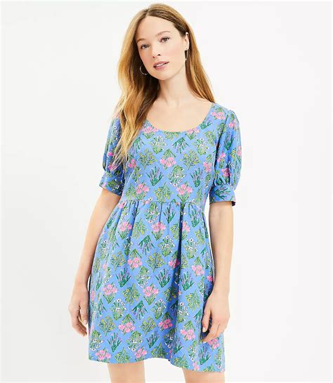 Floral U Neck Puff Sleeve Dress