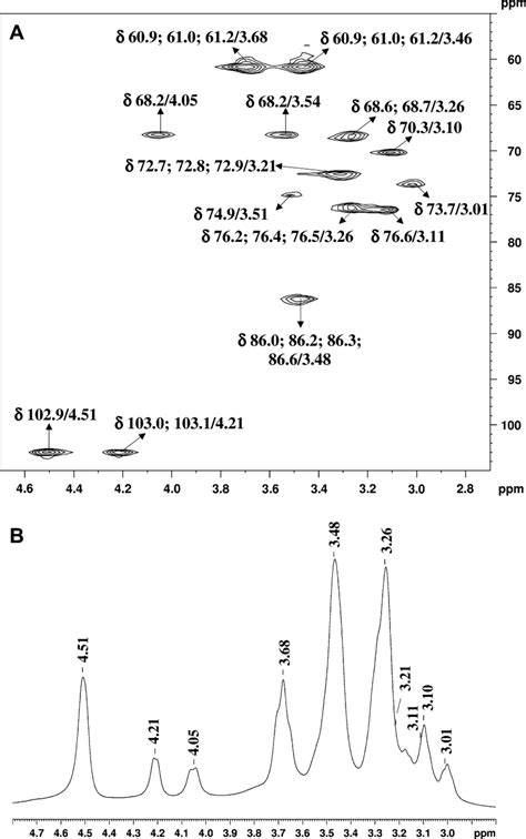 1 H Obsd 13 C HMQC A And 1 H NMR B Spectra Of The B Glucan In