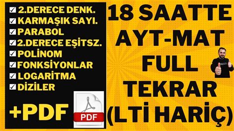 18 SAATTE 2024 AYT Matematik FULL TEKRAR LTİ HARİÇ TEK VİDEO TEK