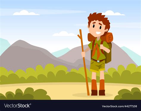 Boy Scout Cartoon Character In Khaki Costume Vector Image