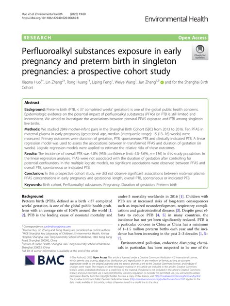 Pdf Perfluoroalkyl Substances Exposure In Early Pregnancy And Preterm