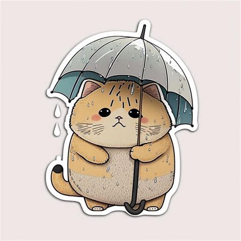 Premium Ai Image There Is A Sticker Of A Cat Holding An Umbrella