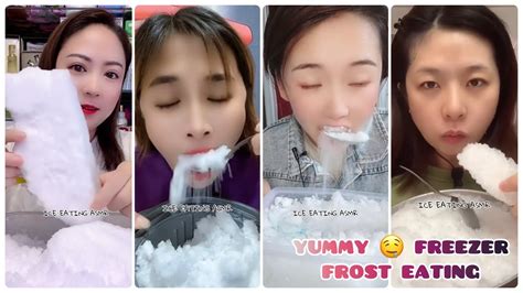 ASMR FREEZER FROST EATING ICE MUKBANG FLUFFY ICE EATING