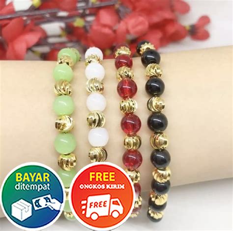 Gelang Batu Kristal Obsidian Kombinasi Emas Kode Lm Lazada Indonesia