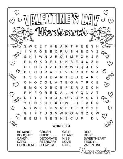 February Word Search Puzzles Free Printable