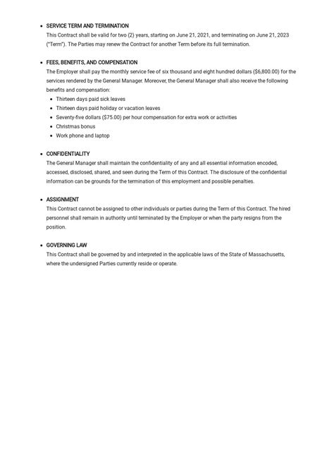 General Manager Employment Contract Template