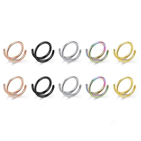 Bopreina Pcs G Double Nose Rings Hoop For Single Piercing Nose Hoop