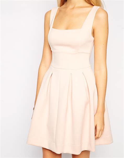 Asos Debutante Scuba Skater Mini Dress With Square Neck In Natural Lyst