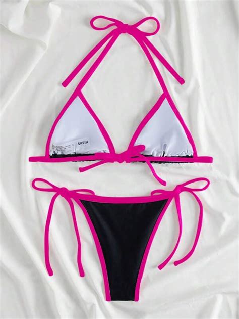 SHEIN Swim Vcay Bañador bikini tanga triángulo unido en contraste