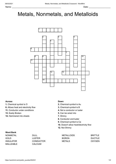 Metals Nonmetals And Metalloids Worksheet E Street Light