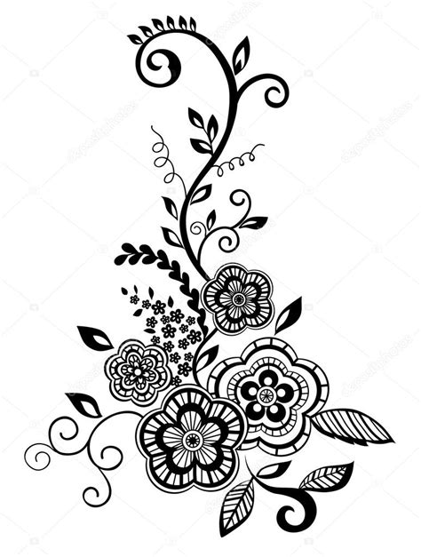 Beautiful Floral Element Black And White Flowers And Leaves Design