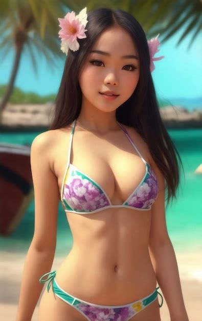 Premium Ai Image Beautiful Asian Girl With Bikini Generative Ai