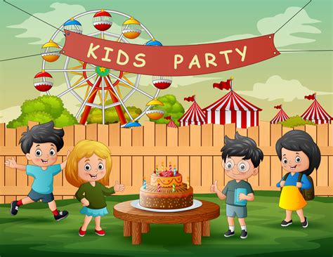 Cartoon The Children At A Birthday Party In The Backyard 7159738 Vector
