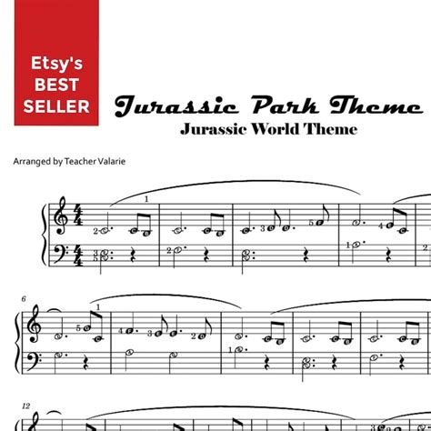 Jurassic Park & Jurassic World Theme Song Piano Solo Grade 1 Sheet ...