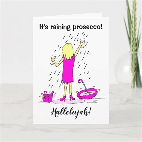 Funny Raining Prosecco Woman Birthday Card Zazzle