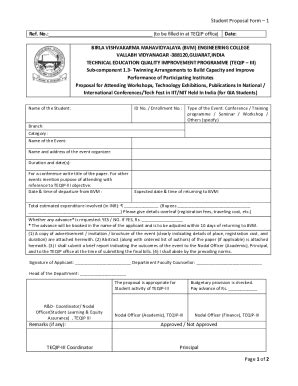 Fillable Online Bvmengineering Ac Student Proposal Form Fax Email